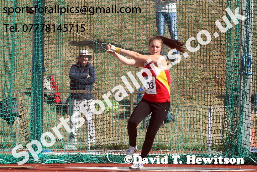 Womens under-17s hammer, 2018 Northern Under-17s/U-15s/U-13s Champs., Wavertree Athletics Centre, Liverpool. Photo: David T. Hewitson/Sports for All Pics